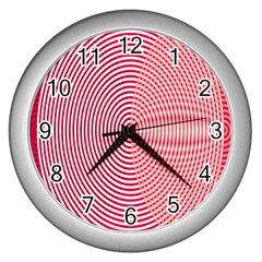 Circle Line Red Pink White Wave Wall Clocks (silver) 
