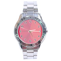 Circle Line Red Pink White Wave Stainless Steel Analogue Watch