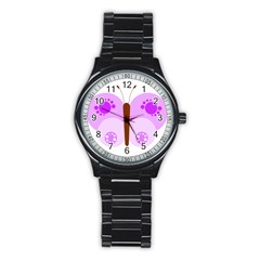 Butterfly Flower Valentine Animals Purple Brown Stainless Steel Round Watch by Alisyart