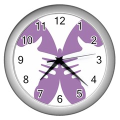 Colorful Butterfly Hand Purple Animals Wall Clocks (silver)  by Alisyart