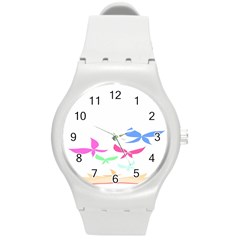 Colorful Butterfly Blue Red Pink Brown Fly Leaf Animals Round Plastic Sport Watch (m)