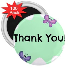 Colorful Butterfly Thank You Animals Fly White Green 3  Magnets (100 Pack) by Alisyart