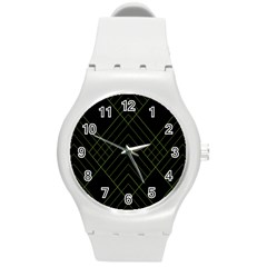 Diamond Green Triangle Line Black Chevron Wave Round Plastic Sport Watch (m)