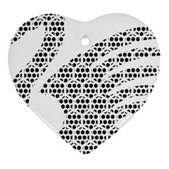 Honeycomb Swan Animals Black White Plaid Heart Ornament (two Sides)