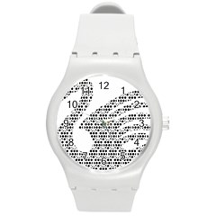 Honeycomb Swan Animals Black White Plaid Round Plastic Sport Watch (m)