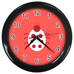 Little Butterfly Illustrations Beetle Red White Animals Wall Clocks (Black)