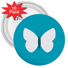 Little Butterfly Illustrations Animals Blue White Fly 3  Buttons (10 Pack)  by Alisyart