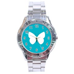 Little Butterfly Illustrations Animals Blue White Fly Stainless Steel Analogue Watch