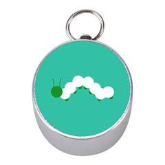 Little Butterfly Illustrations Caterpillar Green White Animals Mini Silver Compasses