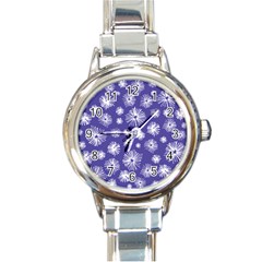 Aztec Lilac Love Lies Flower Blue Round Italian Charm Watch