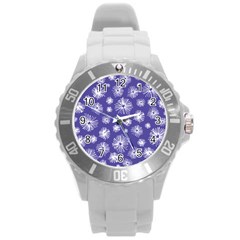 Aztec Lilac Love Lies Flower Blue Round Plastic Sport Watch (l)