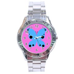 Pink Blue Butterfly Animals Fly Stainless Steel Analogue Watch