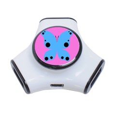 Pink Blue Butterfly Animals Fly 3-port Usb Hub