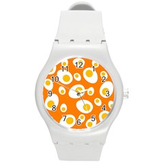 Orange Circle Egg Round Plastic Sport Watch (m)