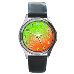 Plaid Green Orange White Circle Round Metal Watch