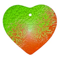 Plaid Green Orange White Circle Ornament (heart)