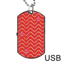 Springtime Wave Red Floral Flower Dog Tag Usb Flash (one Side)