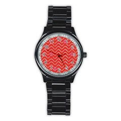 Springtime Wave Red Floral Flower Stainless Steel Round Watch