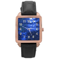 Blue Sequins Rose Gold Leather Watch  by boho