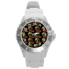 Black Watermelon Round Plastic Sport Watch (l) by boho