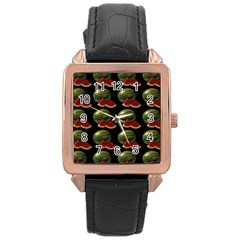 Black Watermelon Rose Gold Leather Watch  by boho