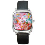 Birthday Cake Square Metal Watch Front