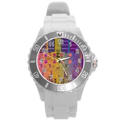 Circuit Board Pattern Lynnfield Die Round Plastic Sport Watch (L)