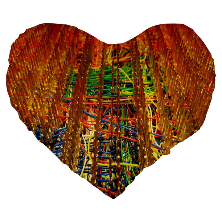 Circuit Board Pattern Large 19  Premium Flano Heart Shape Cushions