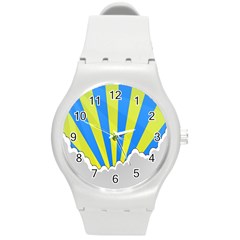 Sunlight Clouds Blue Sky Yellow White Round Plastic Sport Watch (m) by Alisyart