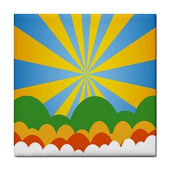 Sunlight Clouds Blue Yellow Green Orange White Sky Tile Coasters