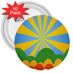 Sunlight Clouds Blue Yellow Green Orange White Sky 3  Buttons (10 Pack) 
