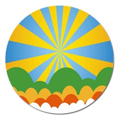 Sunlight Clouds Blue Yellow Green Orange White Sky Magnet 5  (round) by Alisyart