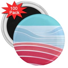 Wave Waves Blue Red 3  Magnets (100 Pack)