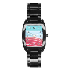 Wave Waves Blue Red Stainless Steel Barrel Watch by Alisyart