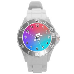 Tunes Sign Orange Purple Blue White Music Notes Round Plastic Sport Watch (l)