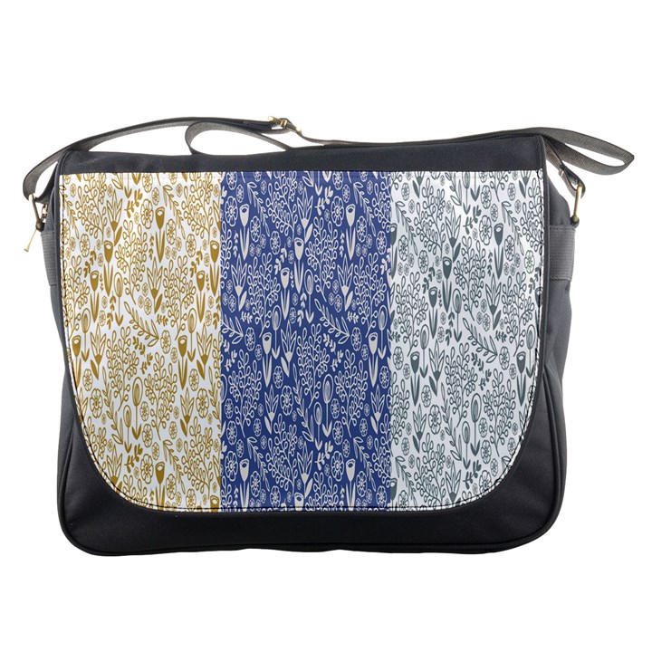 Flower Floral Grey Blue Gold Tulip Messenger Bags