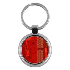 Computer Texture Red Motherboard Circuit Key Chains (round)  by Simbadda