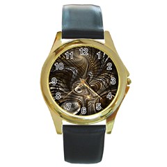 Fractal Art Texture Neuron Chaos Fracture Broken Synapse Round Gold Metal Watch by Simbadda