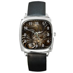 Fractal Art Texture Neuron Chaos Fracture Broken Synapse Square Metal Watch by Simbadda