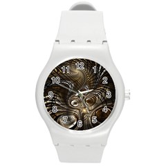 Fractal Art Texture Neuron Chaos Fracture Broken Synapse Round Plastic Sport Watch (m) by Simbadda