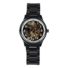 Fractal Art Texture Neuron Chaos Fracture Broken Synapse Stainless Steel Round Watch by Simbadda