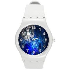 Ghost Fractal Texture Skull Ghostly White Blue Light Abstract Round Plastic Sport Watch (m)