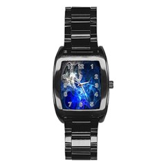 Ghost Fractal Texture Skull Ghostly White Blue Light Abstract Stainless Steel Barrel Watch by Simbadda