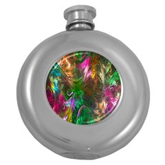 Fractal Texture Abstract Messy Light Color Swirl Bright Round Hip Flask (5 Oz) by Simbadda
