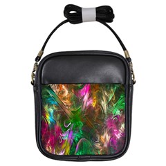 Fractal Texture Abstract Messy Light Color Swirl Bright Girls Sling Bags by Simbadda