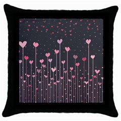 Pink Hearts On Black Background Throw Pillow Case (black) by TastefulDesigns