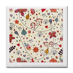 Spring Floral Pattern With Butterflies Tile Coasters
