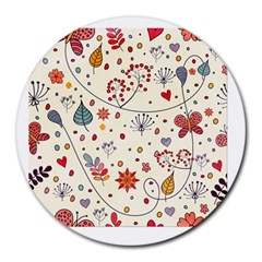 Spring Floral Pattern With Butterflies Round Mousepads