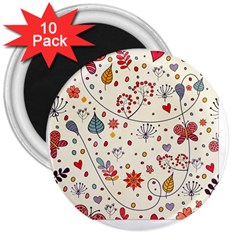 Spring Floral Pattern With Butterflies 3  Magnets (10 pack) 