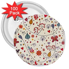 Spring Floral Pattern With Butterflies 3  Buttons (100 Pack)  by TastefulDesigns